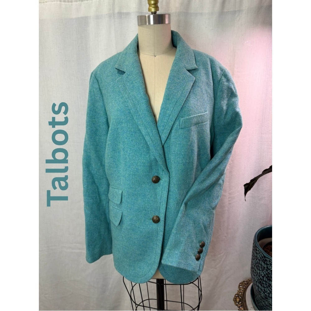 Talbots Aqua Teal Wool Blend Blazer Jacket 2 Button Work Career